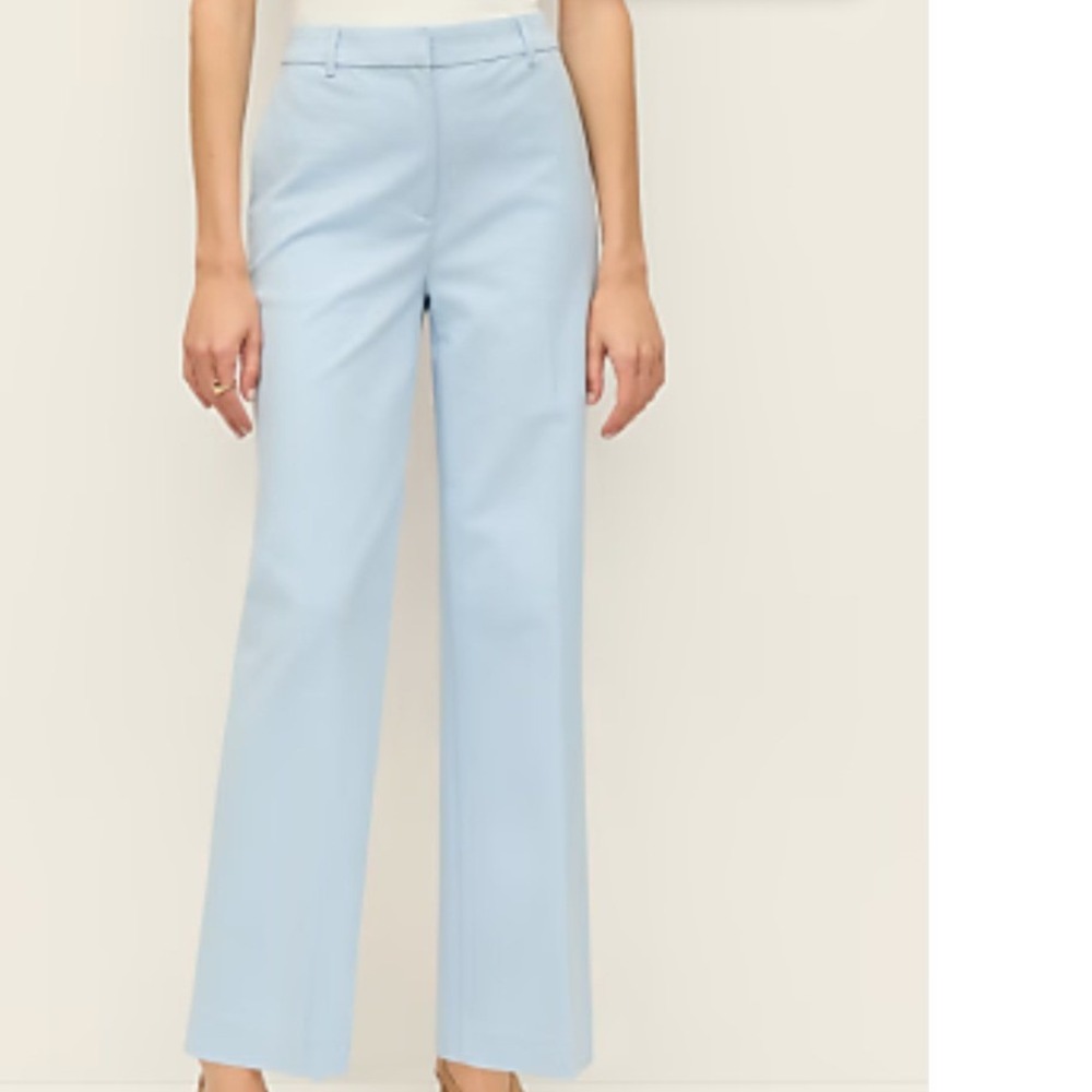 Ann Taylor Petites Light Blue Cotton Straight Leg Trousers Pants Size 0P